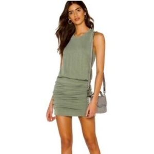 Iconic Sundry Ruched Dress in rich moss color,  S- NWOT